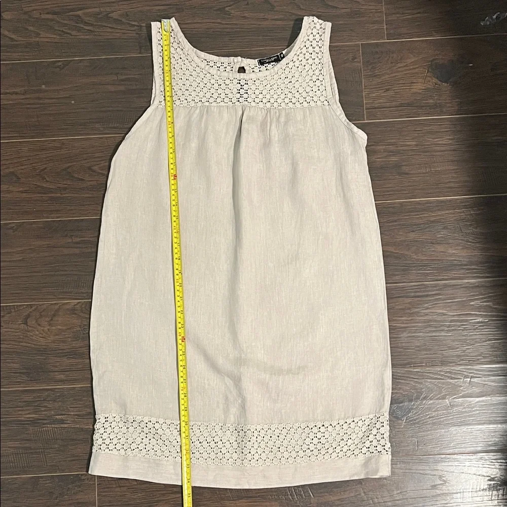 Lungo L’arno Italian Linen Sleeveless Cream Crochet-Trim Midi Dress - Picture 5 of 11